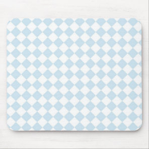 Pastel Blue and White Diamond Checkered Pattern Mouse Pad