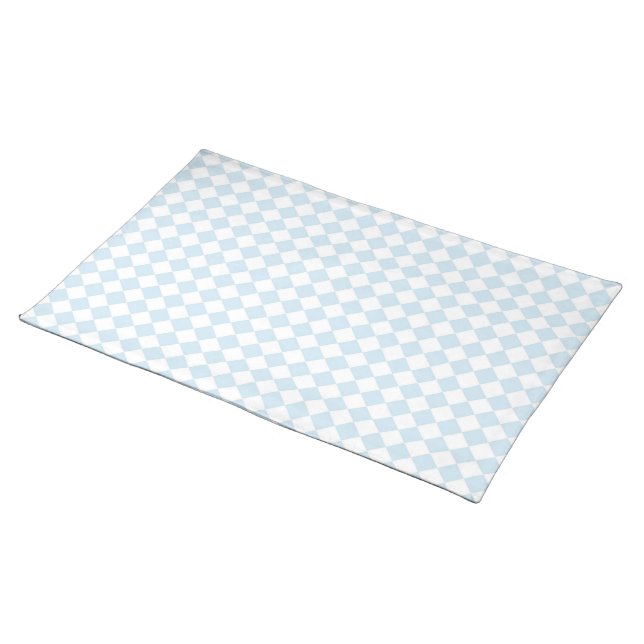 Pastel Blue and White Diamond Checkered Pattern Placemat (On Table)