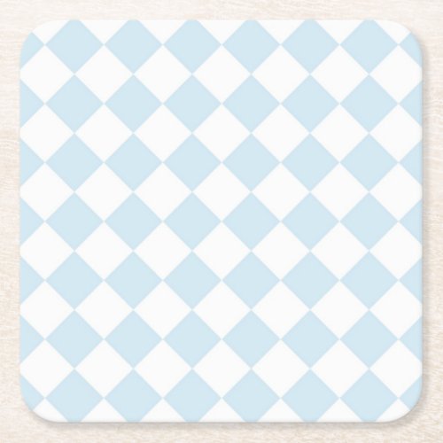 Pastel Blue and White Diamond Checkered Pattern Square Paper Coaster