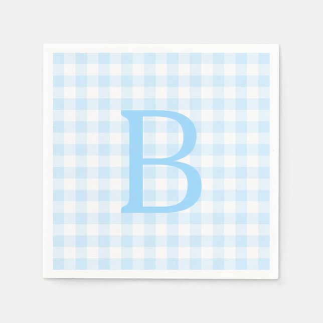 Pastel Blue and White Gingham Monogram Napkins (Front)