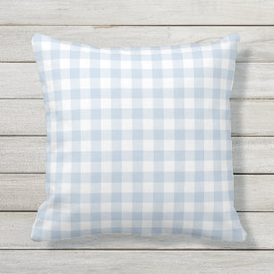 Pastel Blue and White Gingham Pattern Checkered Outdoor Pillow