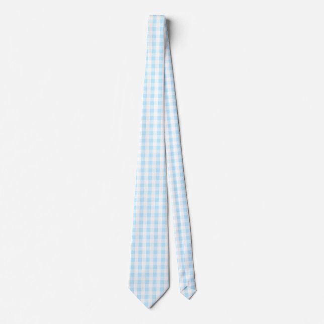 Pastel Blue and White Gingham Pattern Neck Tie (Front)