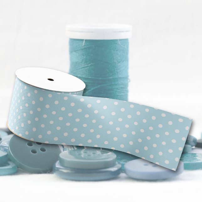 Pastel Blue And White Polka-Dot Pattern Grosgrain Ribbon (Creator Uploaded)