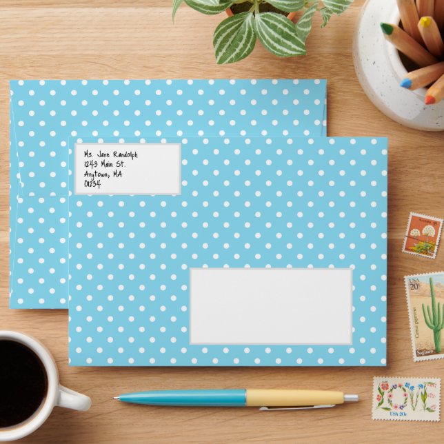 Pastel Blue and White Polka Dots Envelope (Desk)