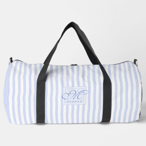 Pastel blue and White Stripes _ Monogrammed Duffle Bag