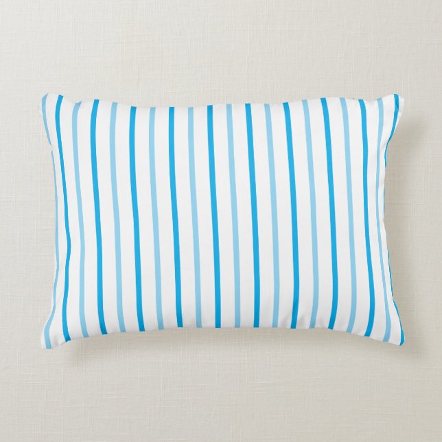 Pastel Blue and White Stripes NAME on Backside Accent Pillow (Front)