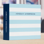 Pastel Blue and White Stripes with Blue Side 3 Ring Binder<br><div class="desc">This preppy binder features pastel blue and white stripes pattern on the front and back with a blue color side. Personalize it by replacing the placeholder text in the template to add your information. For more options such as to change the font, text size/color and the spacing between letters click...</div>