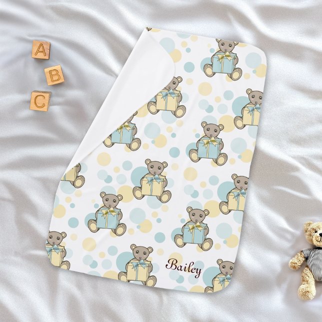 Pastel Blue and Yellow Cute Cartoon Teddy Bear Baby Blanket (Creator Uploaded)