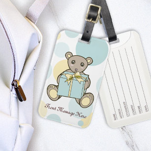 Pastel Blue and Yellow Cute Teddy Bear Luggage Tag