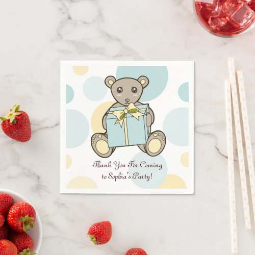 Pastel Blue and Yellow Cute Teddy Bear Paper Napkins