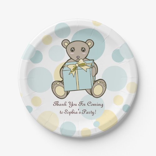 Pastel Blue and Yellow Cute Teddy Bear Paper Plates