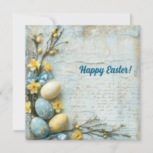 Pastel blue and yellow Easter eggs vintage Holiday Card
