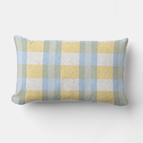 Pastel Blue and Yellow Plaid Pattern Lumbar Pillow