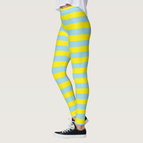 Pastel Blue and Yellow Stripes Leggings