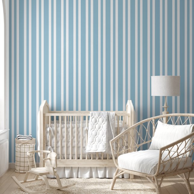 Pastel Blue Aquamarine White Stripes Pattern Wallpaper (Kids)