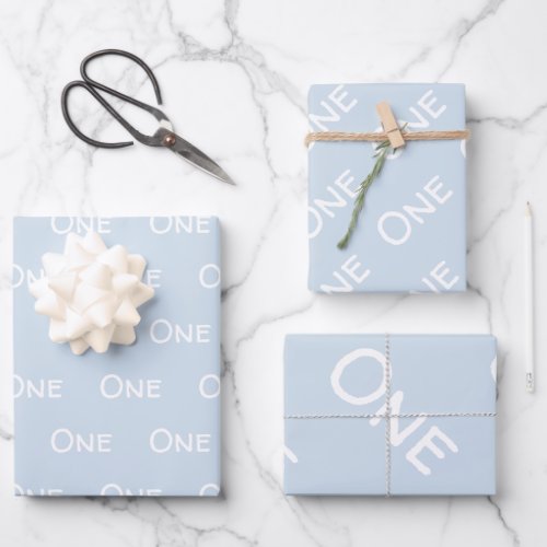 Pastel Blue Baby One Birthday Wrapping Paper Sheets