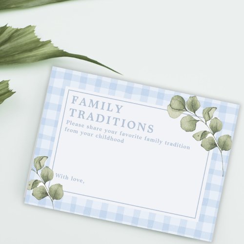 Pastel Blue Baby Shower Family Traditions Activity Enclosure Card