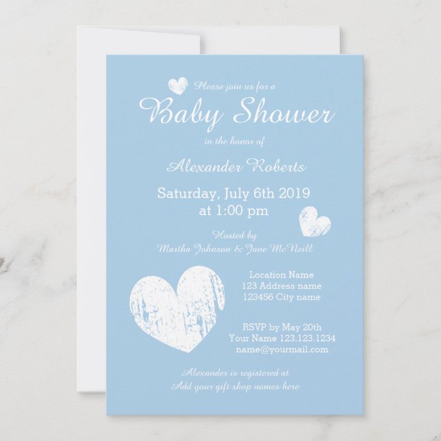 Pastel blue baby shower invitations for little boy (Front)