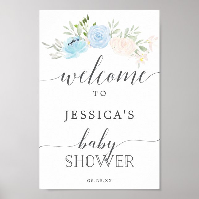 Pastel Blue Baby Shower Welcome Sign (Front)