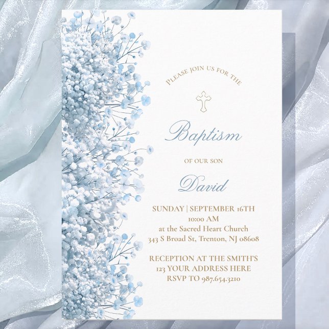 pastel blue Baby's Breath baby boy Baptism Invitation (Creator Uploaded)