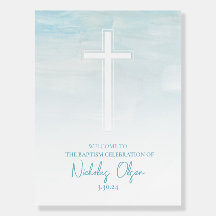 Pastel Blue Baptism Welcome Sign Foam Board