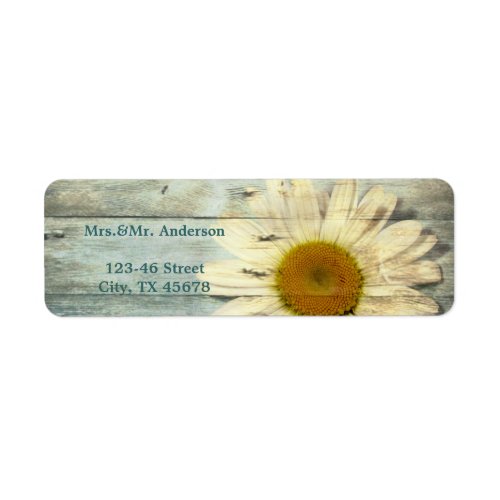 pastel blue barnwood country daisy wedding label