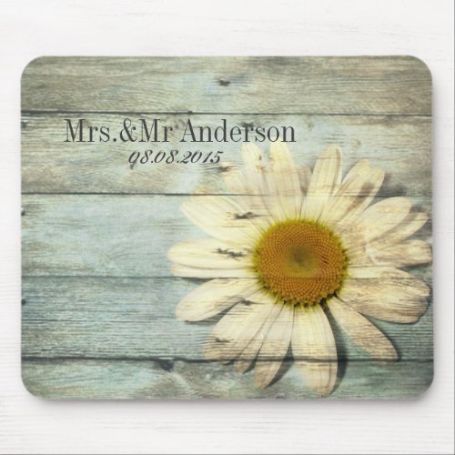 pastel blue barnwood country daisy wedding mouse pad