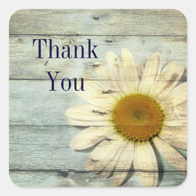 pastel blue barnwood country daisy wedding square sticker (Front)
