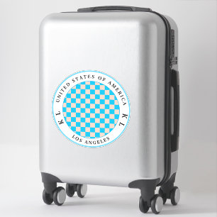 Pastel Blue & Beige Checkerboard Monogram Luggage Sticker