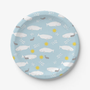 Pastel Blue Beluga Whale Pattern Paper Plates