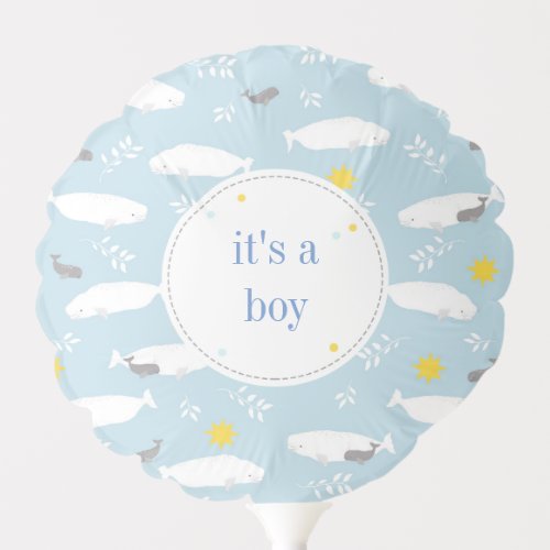 Pastel blue beluga whale stars baby shower design balloon