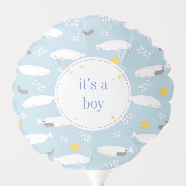 Pastel blue beluga whale stars baby shower design balloon (Front)