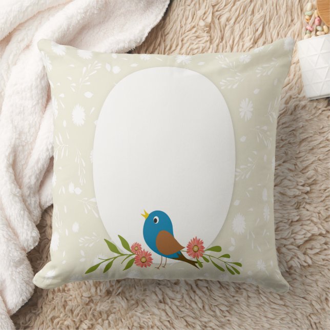Pastel Blue Bird Kids Room Decorative Throw Pillow (Blanket)