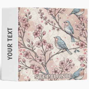Pastel Blue Birds with Pink Cherry Blossoms 3 Ring Binder