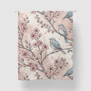 Pastel Blue Birds with Pink Cherry Blossoms Blackout Curtains