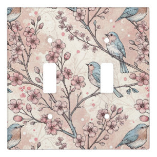 Pastel Blue Birds with Pink Cherry Blossoms Light Switch Cover