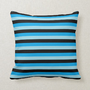Pastel Blue, Black and Turquoise Stripes Throw Pillow