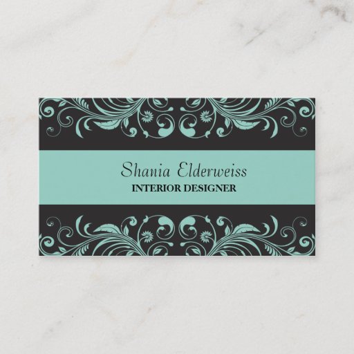 Customizable Pastel Blue &amp; Black Damask Business Card