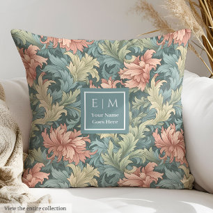 Pastel blue blush sage floral William Morris Throw Pillow