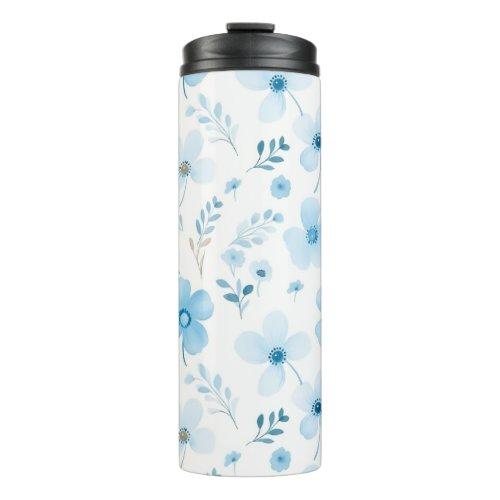 Pastel Blue Boho Floral Pattern flowers  Thermal Tumbler