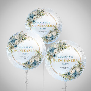 Pastel blue boho florals eucalyptus gold party  balloon