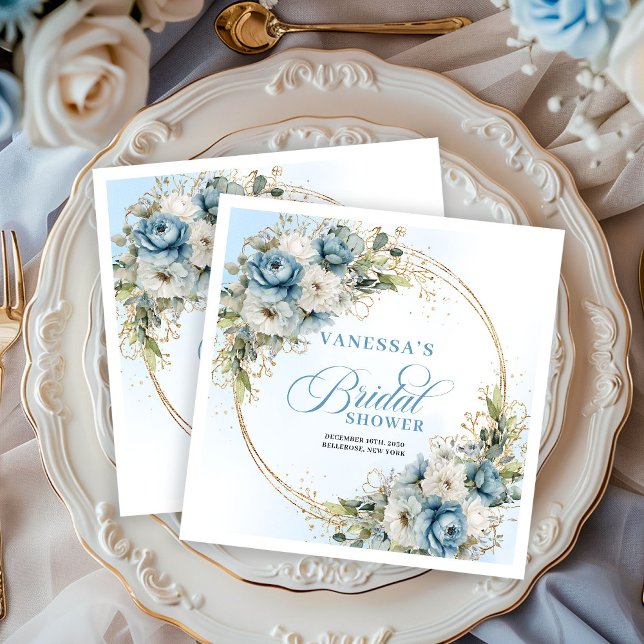Pastel blue boho florals eucalyptus gold party   paper dinner napkins (Pastel blue boho florals eucalyptus gold party napkins

)