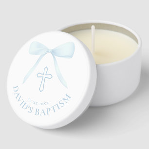 pastel blue bow baby boy Baptism Mini Candle Favors