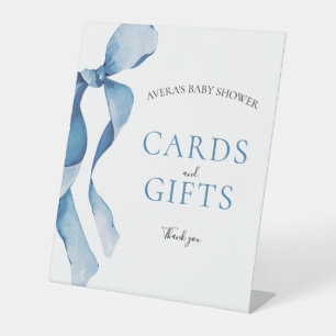 Pastel Blue Bow Baby Shower Cards and Gifts Pedestal Sign