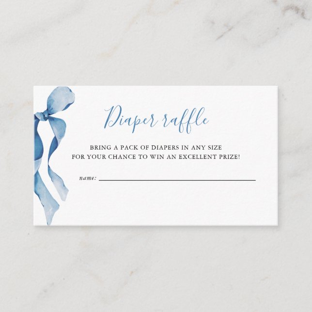 Pastel Blue Bow Baby Shower Diaper Raffle  Enclosure Card (Front)