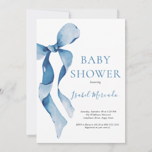 Pastel Blue Bow Baby Shower Invitation