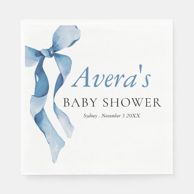 Pastel Blue Bow Baby Shower Party Napkins (Front)