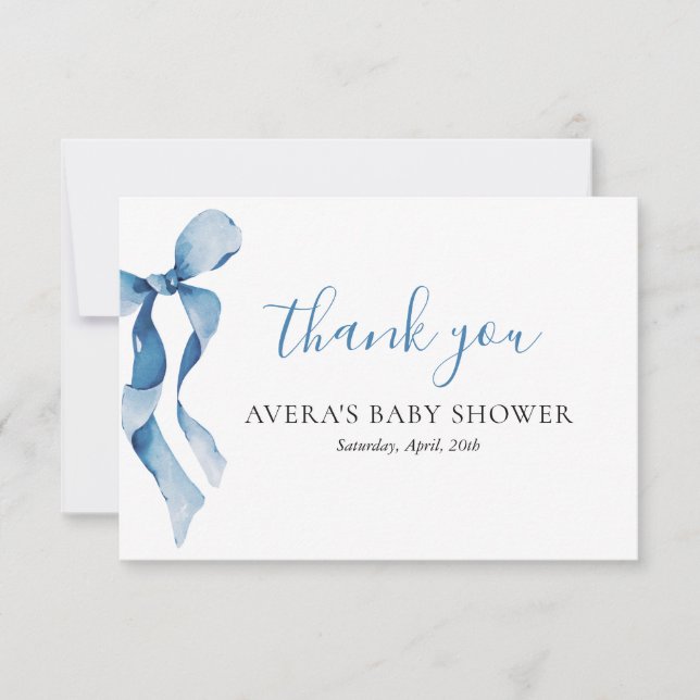 Pastel Blue Bow Baby Shower Thank you Card (Front)
