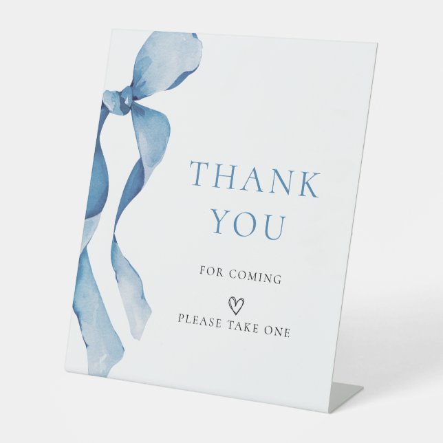 Pastel Blue Bow Baby Shower Thank you  Pedestal Sign (Front)