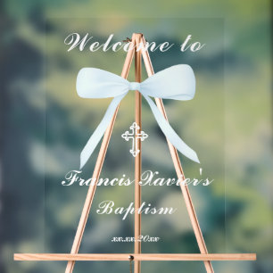 pastel blue bow welcome to the Baptism Acrylic Sign